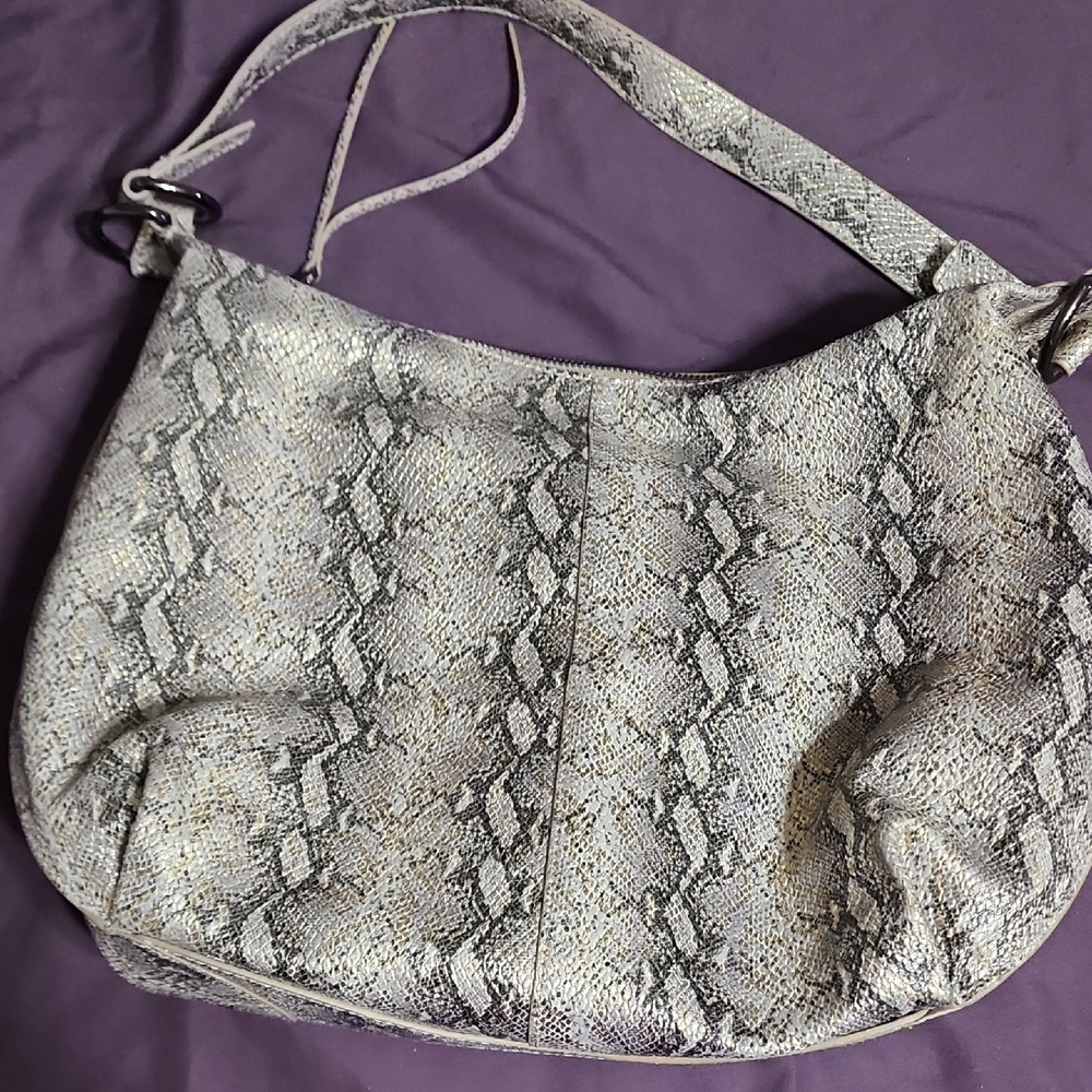 HOBO Gray and Cream Snakeskin Shoulder Bag